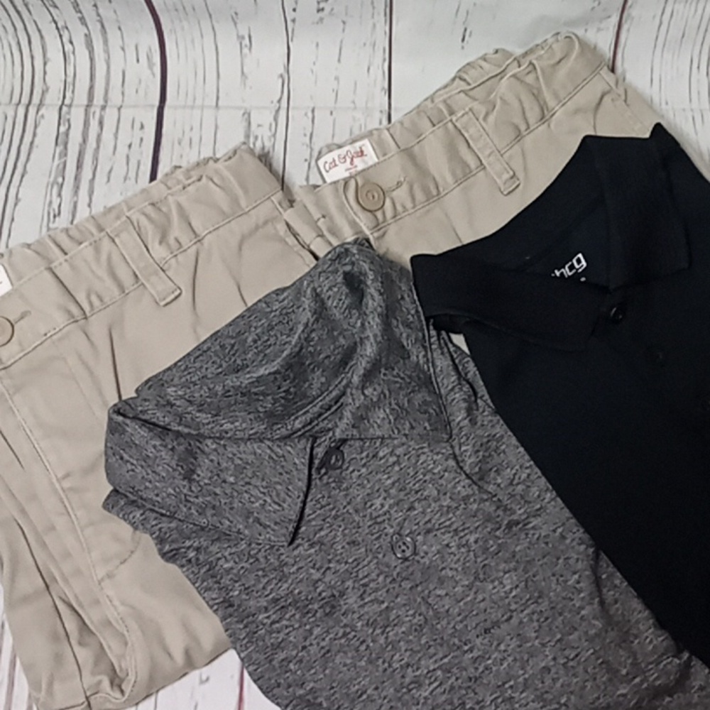 Bundle of Cat & Jack Khaki Pants and Short Sleeve Shirts